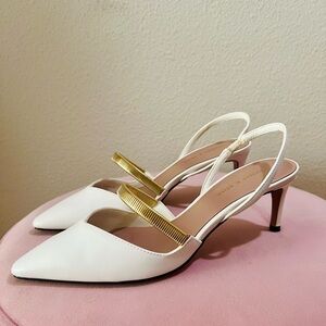 Charles & Keith White Slingback Heels with Gold Strap Detail